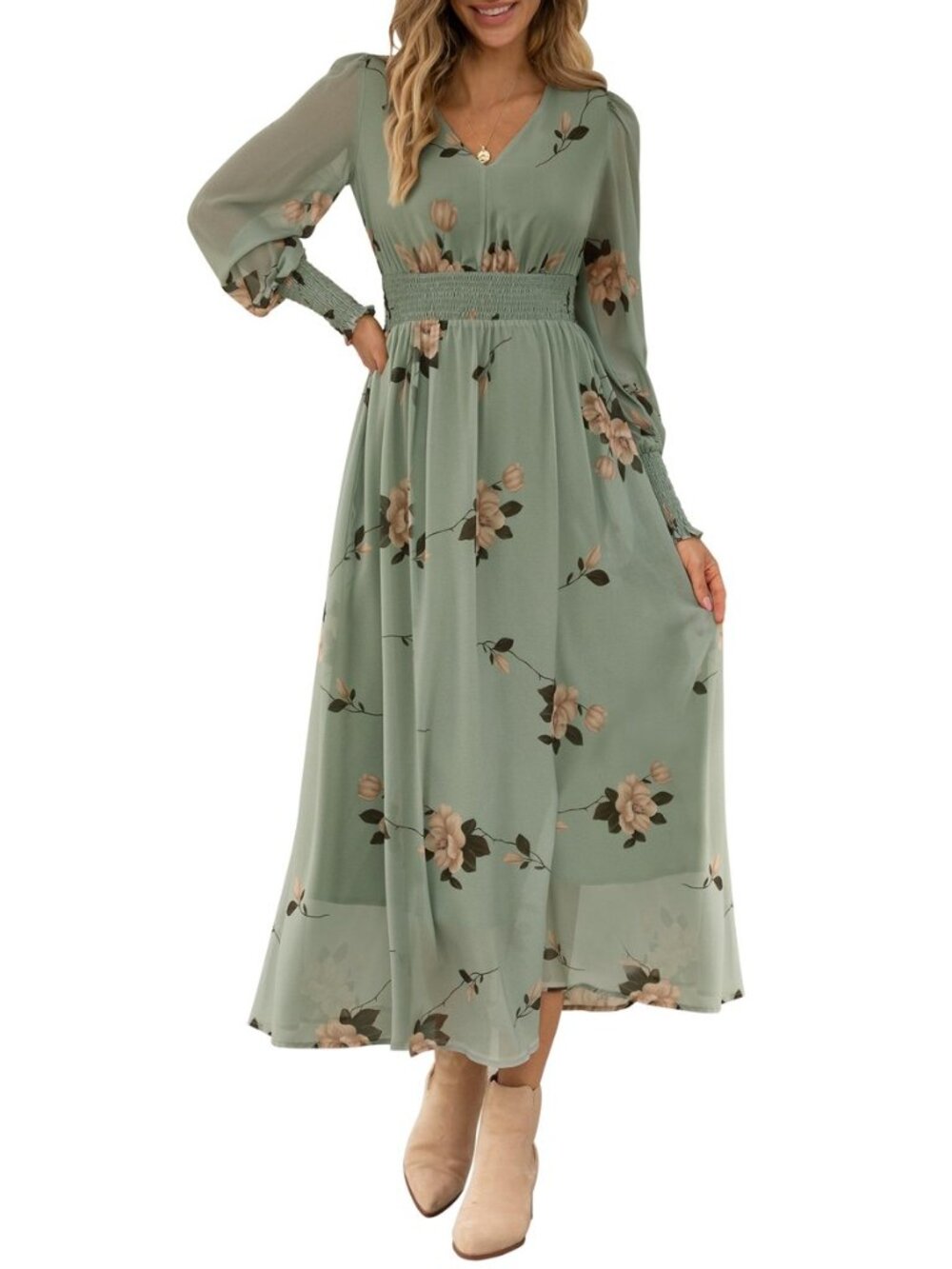 Women's Floral Fall Wedding Guest Maxi Dress